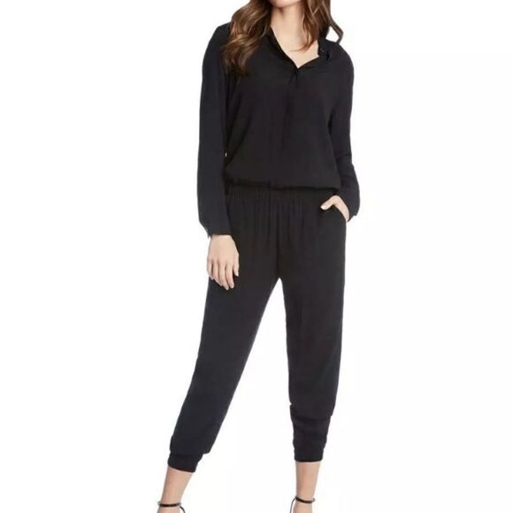 Fifteen Twenty Pants - Fifteen Twenty Jumpsuit Black Elastic Waist Ankles - Medium / M